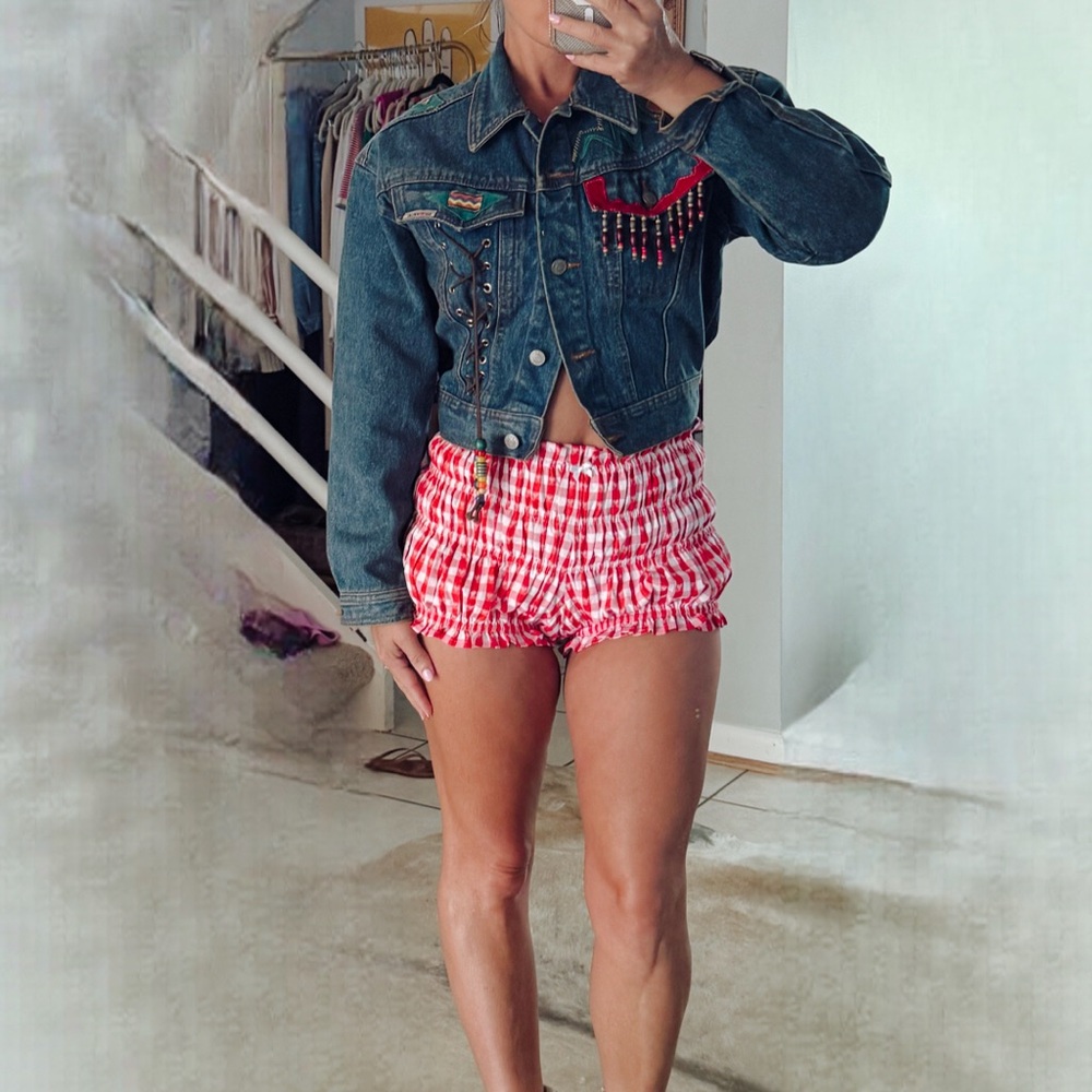 Vintage 90s Dakota Blue Embroidered Denim Jacket with Beaded Details XS/S